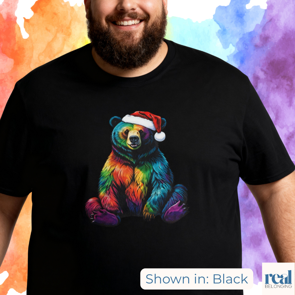Rainbow Bear Santa Hat T-shirt