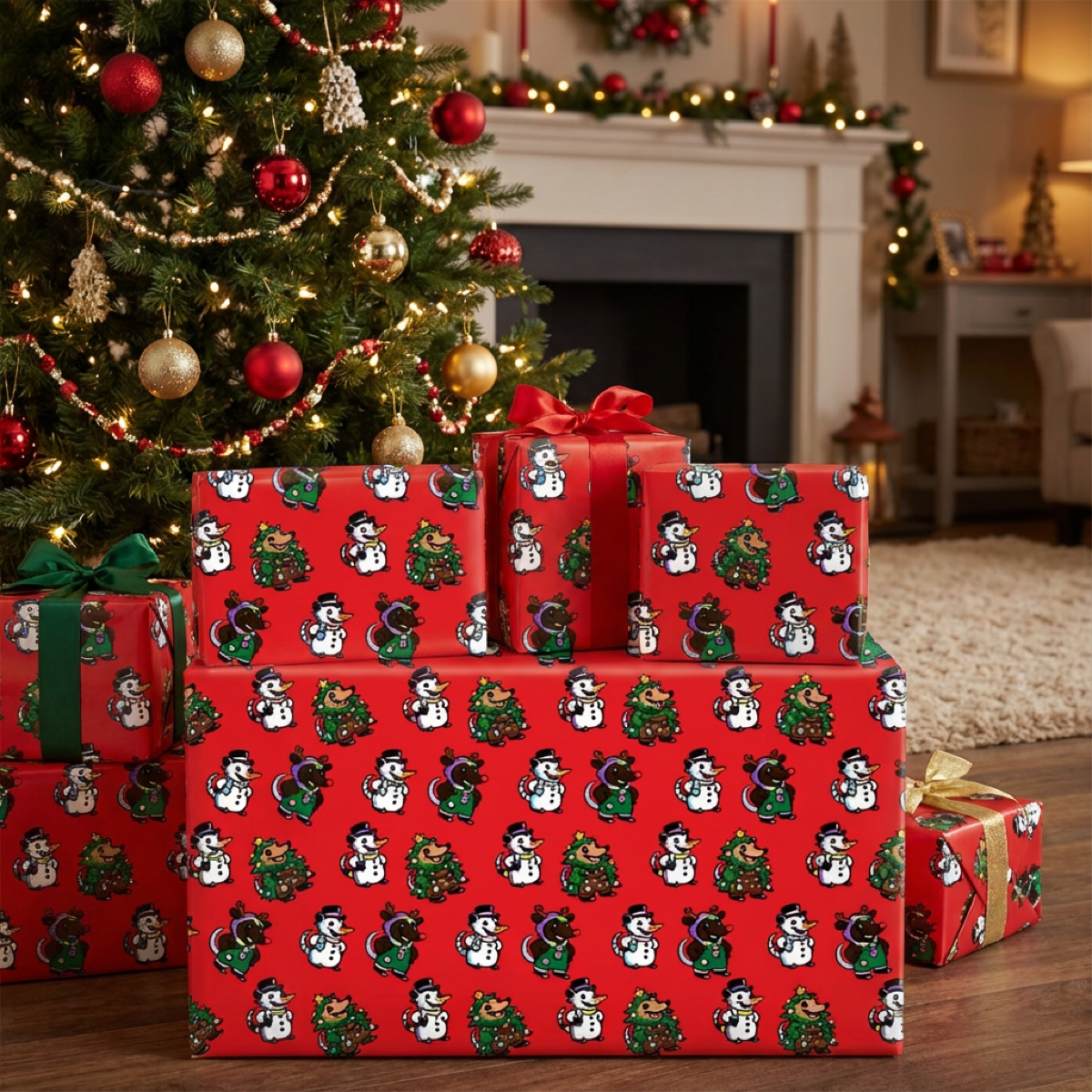 Trans & Nonbinary Critters Winter Gift Wrapping Paper Roll