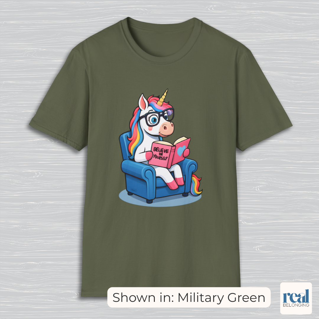 Unicorn Believe in Yourself Reading T-Shirt