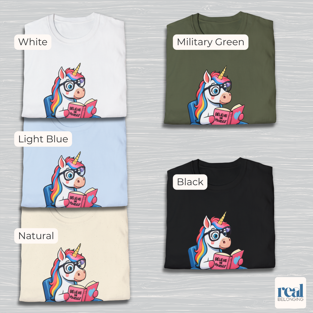 Unicorn Believe in Yourself Reading T-Shirt