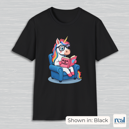 Unicorn Believe in Yourself Reading T-Shirt
