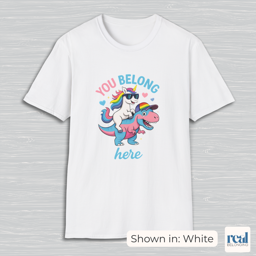 You Belong Here | Queer Unicorn & T-Rex T-shirt