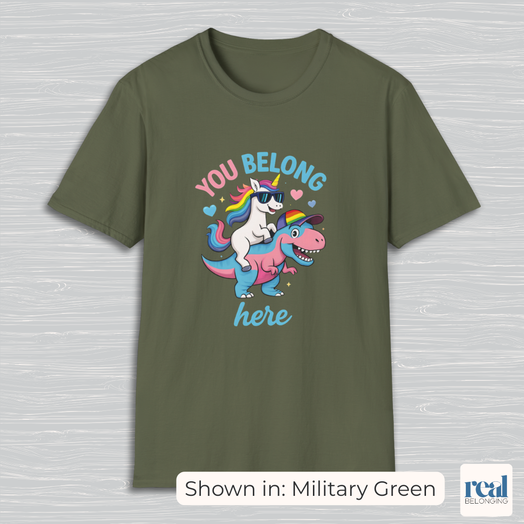 You Belong Here | Queer Unicorn & T-Rex T-shirt