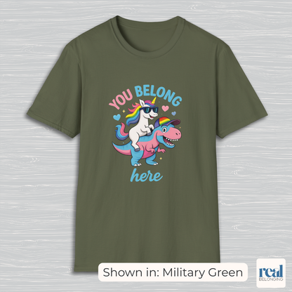 You Belong Here | Queer Unicorn & T-Rex T-shirt