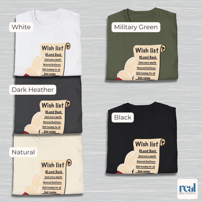 Santa’s Wishlist T-Shirt – #LandBack, Justice & Care for All