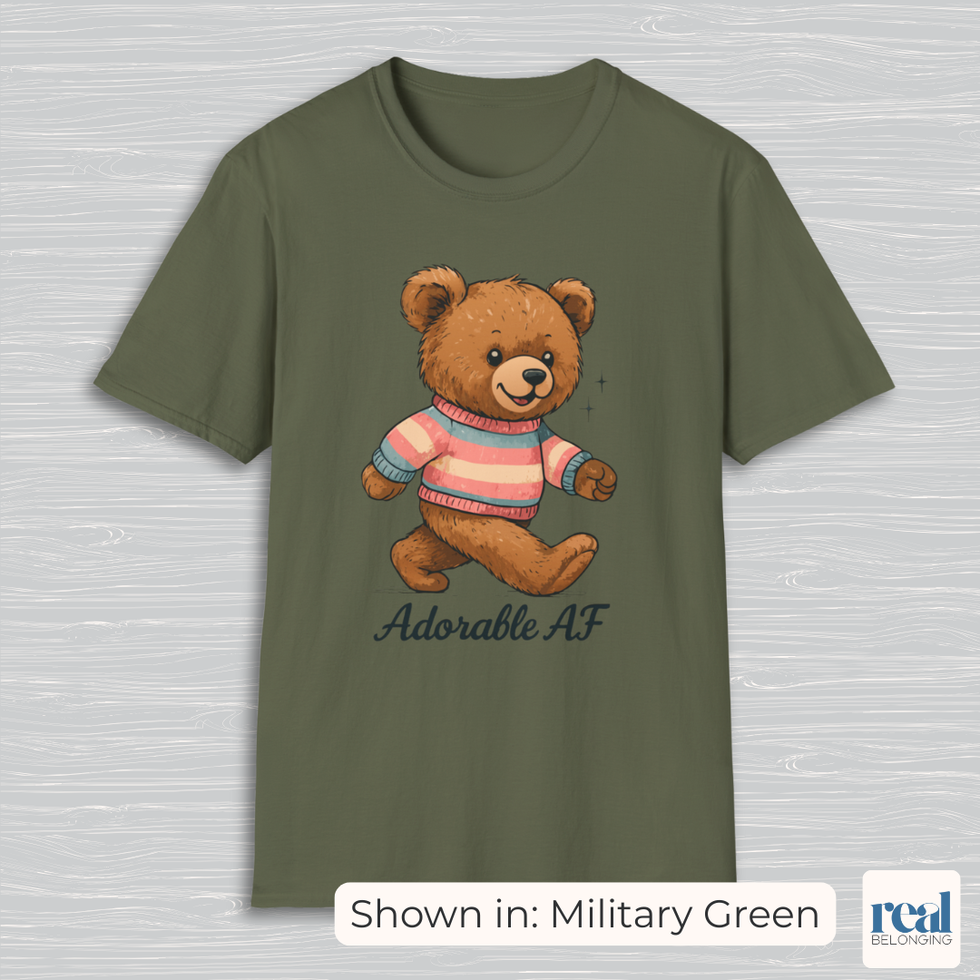 Adorable AF Teddy Bear in Blue & Pink Sweater T-shirt