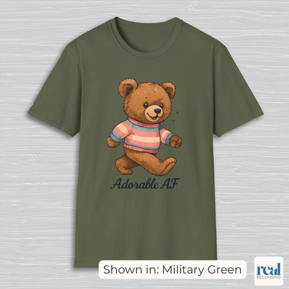 Adorable AF Teddy Bear in Blue & Pink Sweater T-shirt
