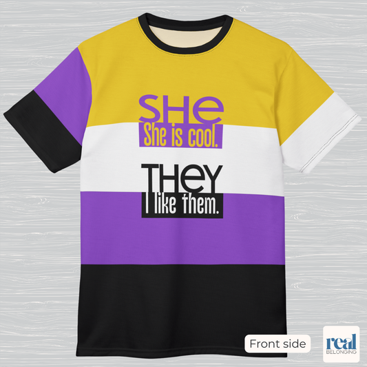 SHE/THEY — All-Over Print Non-Binary Pride Shirt