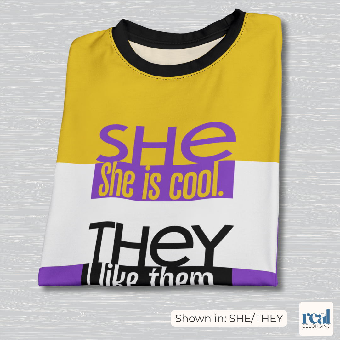 SHE/THEY — All-Over Print Non-Binary Pride Shirt