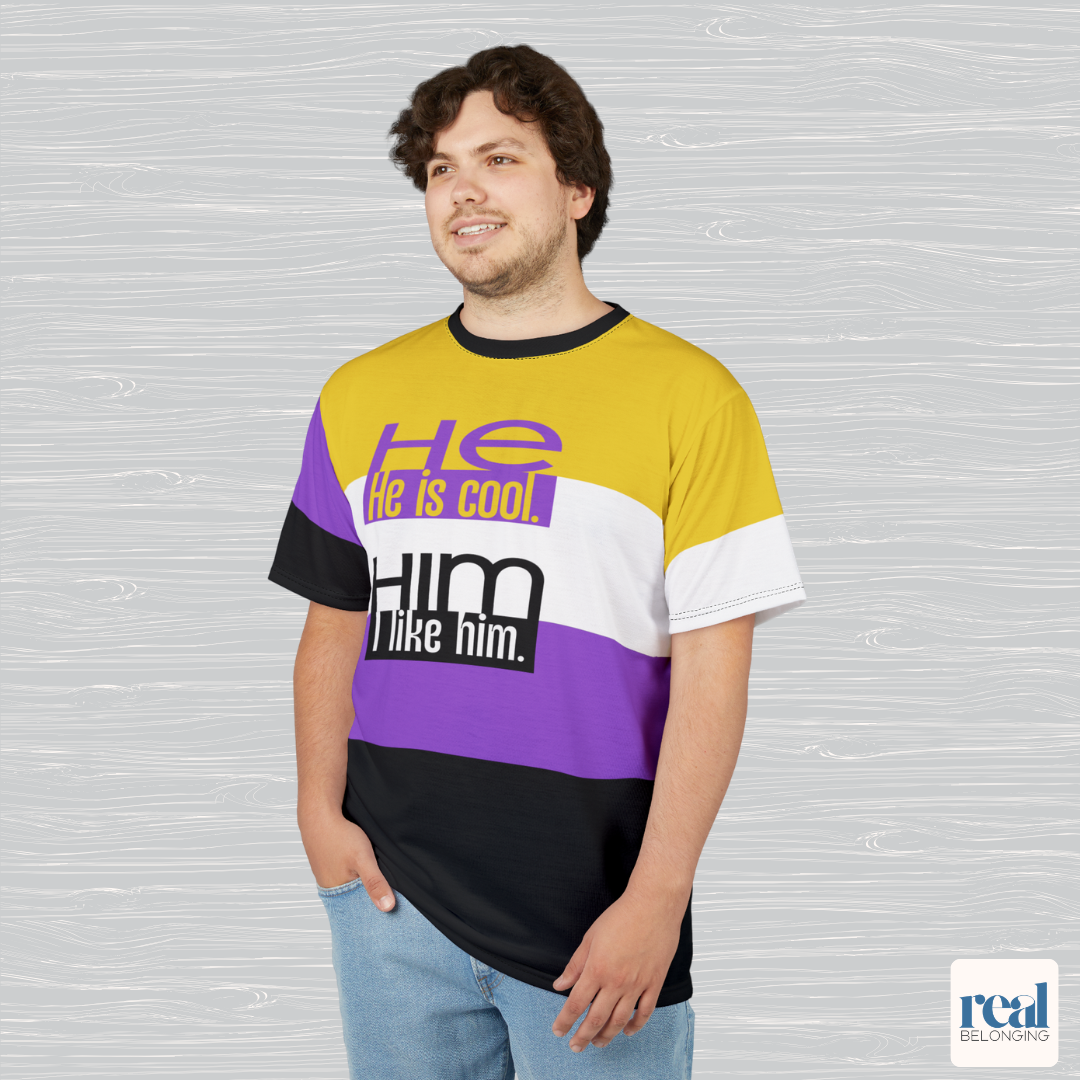 HE/HIM — All-Over Print Non-Binary Pride Shirt
