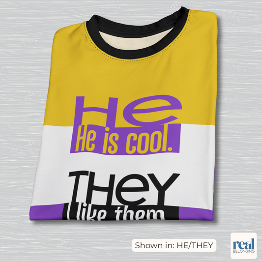 HE/THEY — All-Over Print Non-Binary Pride Shirt