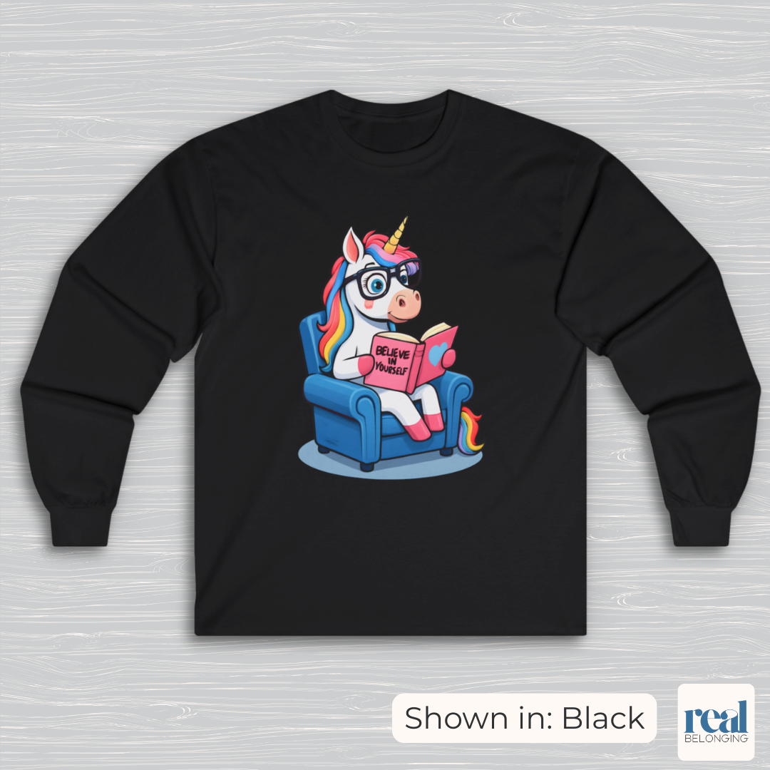 Unicorn Believe in Yourself Reading Long Sleeve Shirt