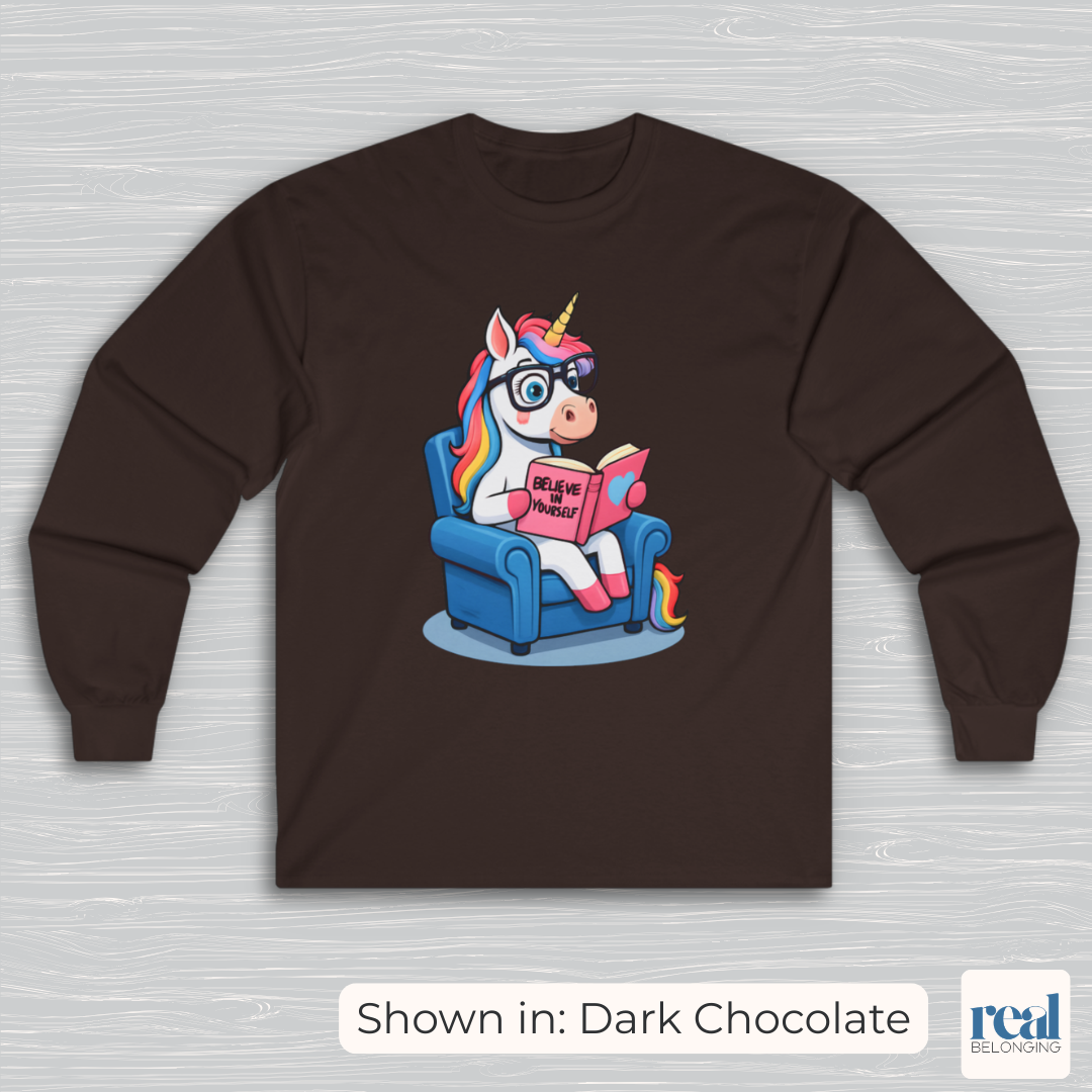 Unicorn Believe in Yourself Reading Long Sleeve Shirt