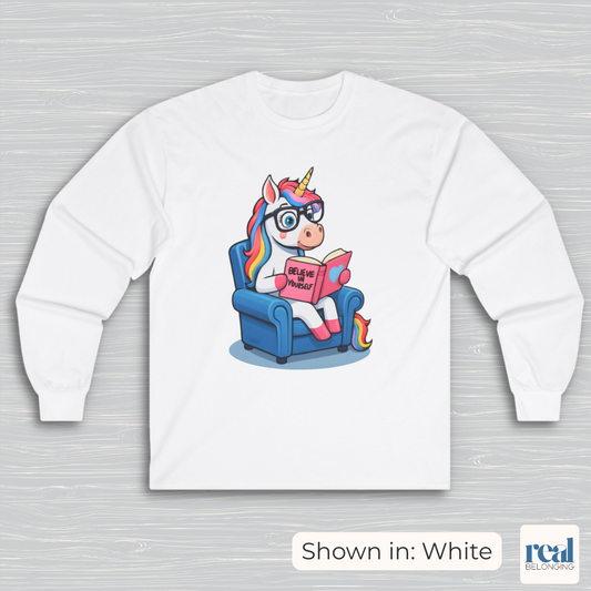 Unicorn Believe in Yourself Reading Long Sleeve Shirt