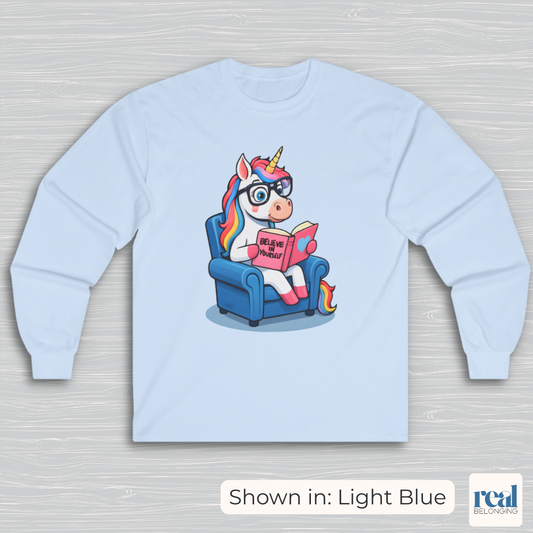 Unicorn Believe in Yourself Reading Long Sleeve Shirt