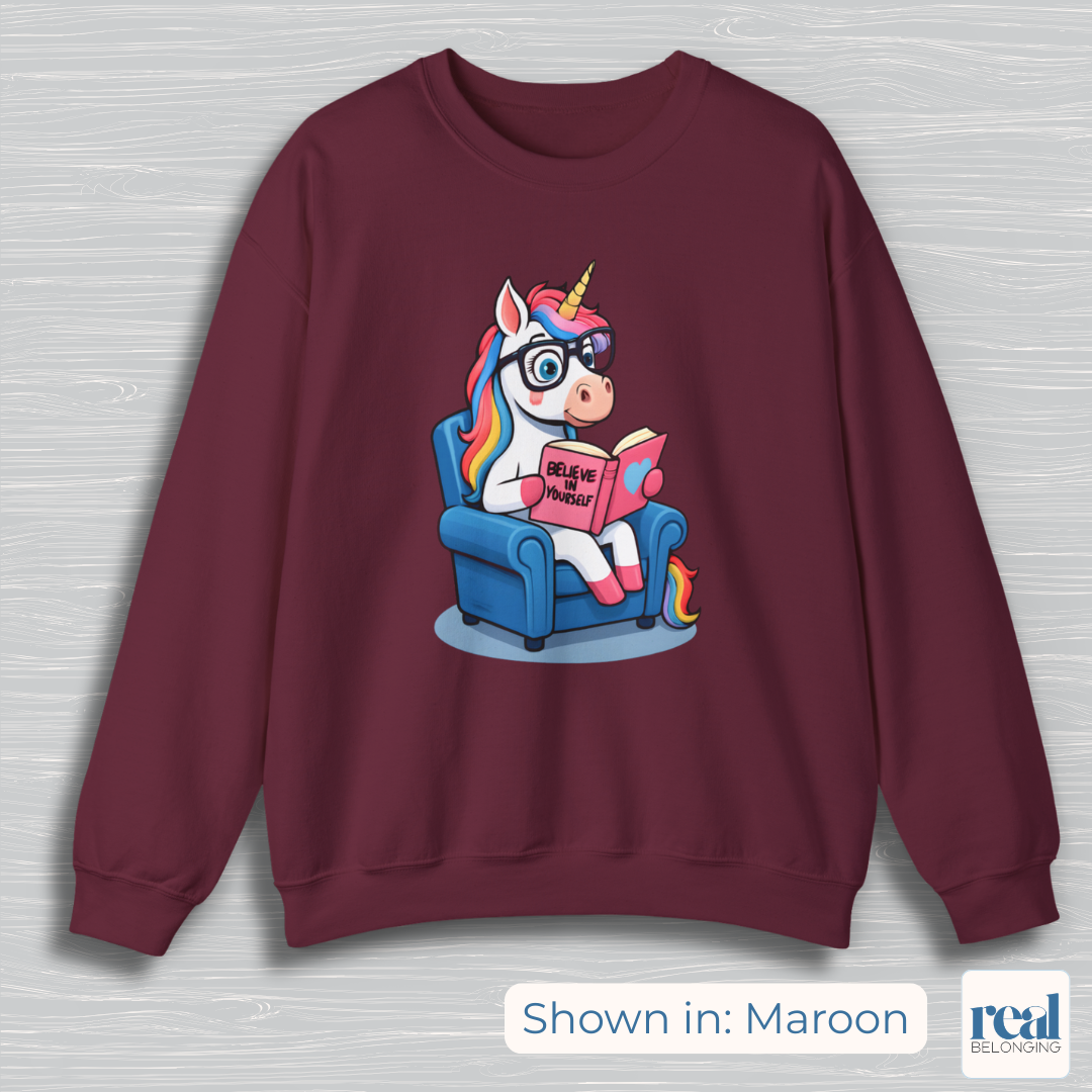 Unicorn Believe in Yourself Reading Sweatshirt