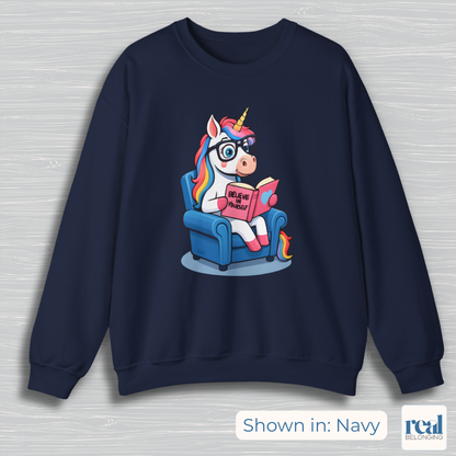 Unicorn Believe in Yourself Reading Sweatshirt