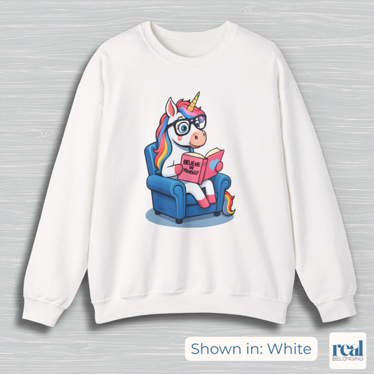 Unicorn Believe in Yourself Reading Sweatshirt