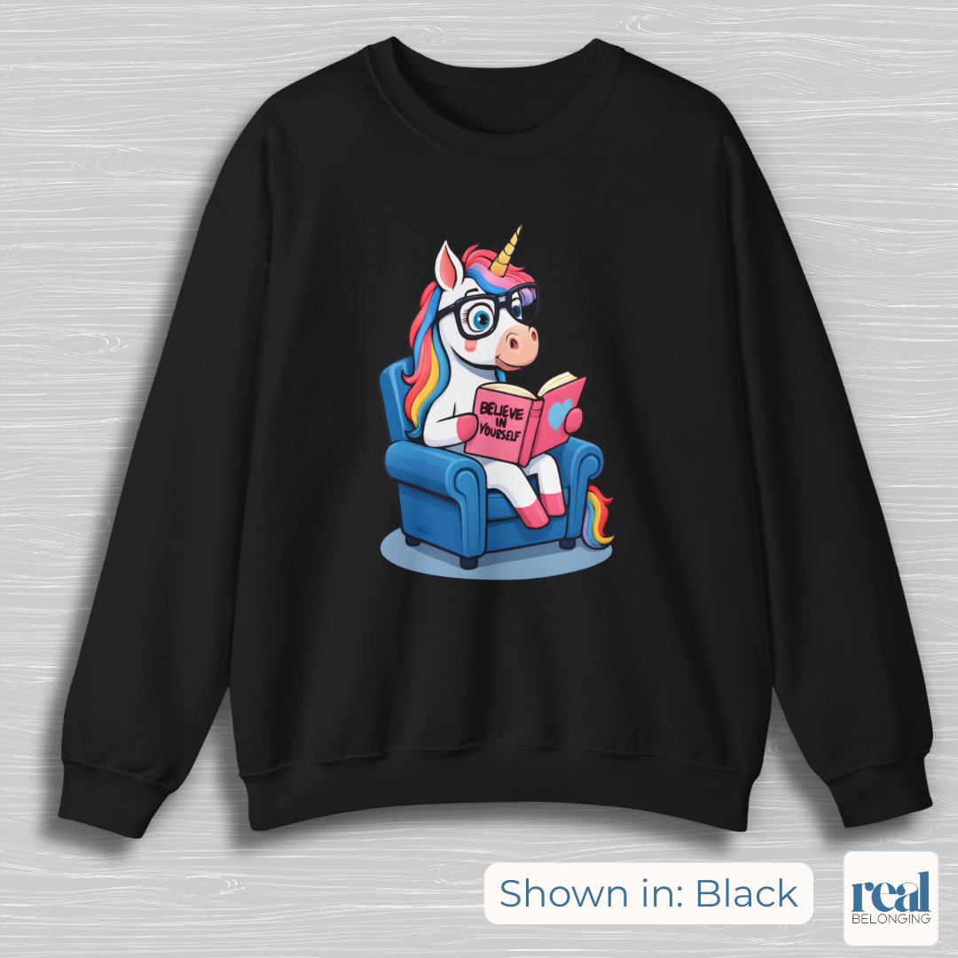 Unicorn Believe in Yourself Reading Sweatshirt