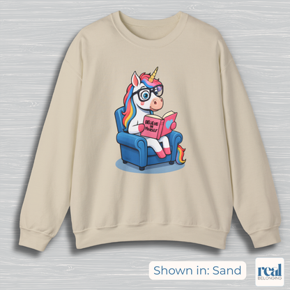 Unicorn Believe in Yourself Reading Sweatshirt
