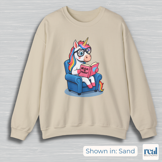 Unicorn Believe in Yourself Reading Sweatshirt