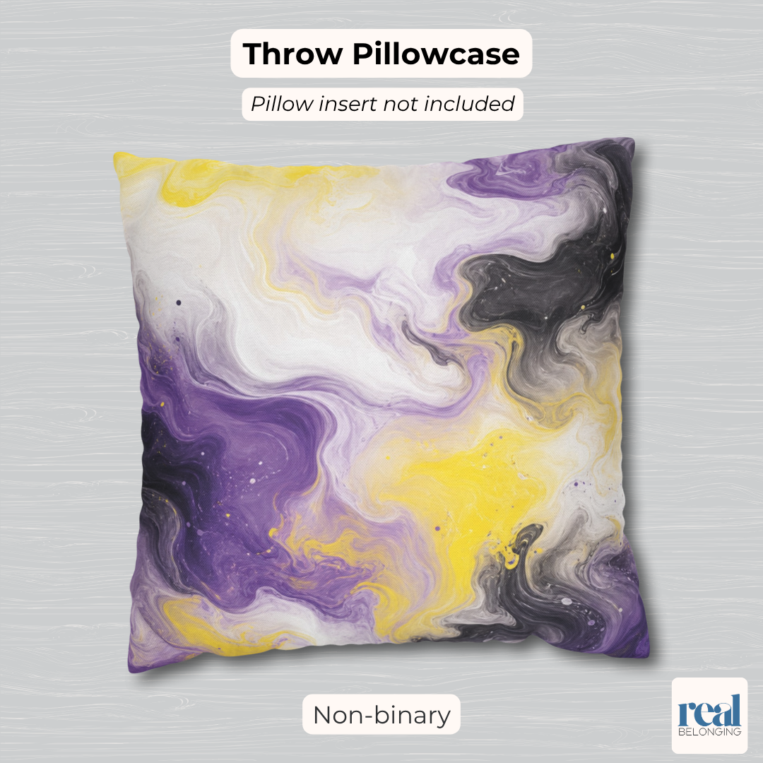 Non-binary Watercolor Marble Swirl Throw Pillowcase
