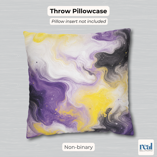 Non-binary Watercolor Marble Swirl Throw Pillowcase