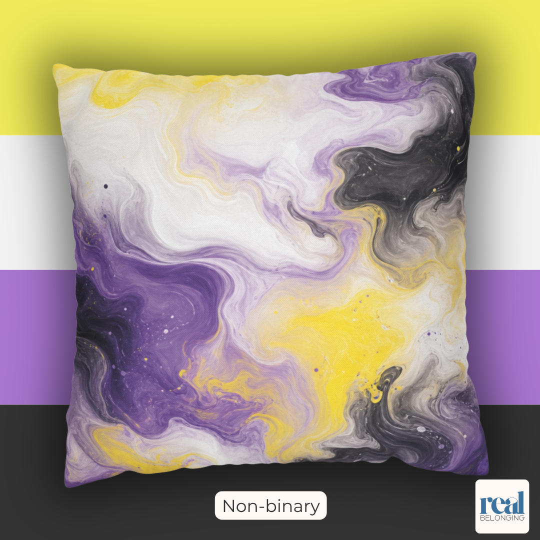 Non-binary Watercolor Marble Swirl Throw Pillowcase