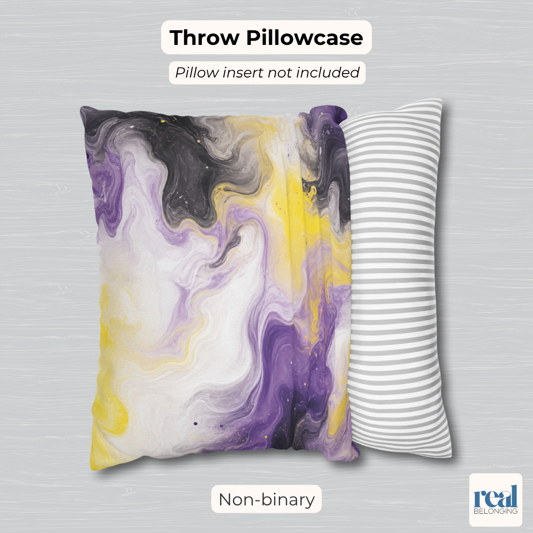 Non-binary Watercolor Marble Swirl Throw Pillowcase