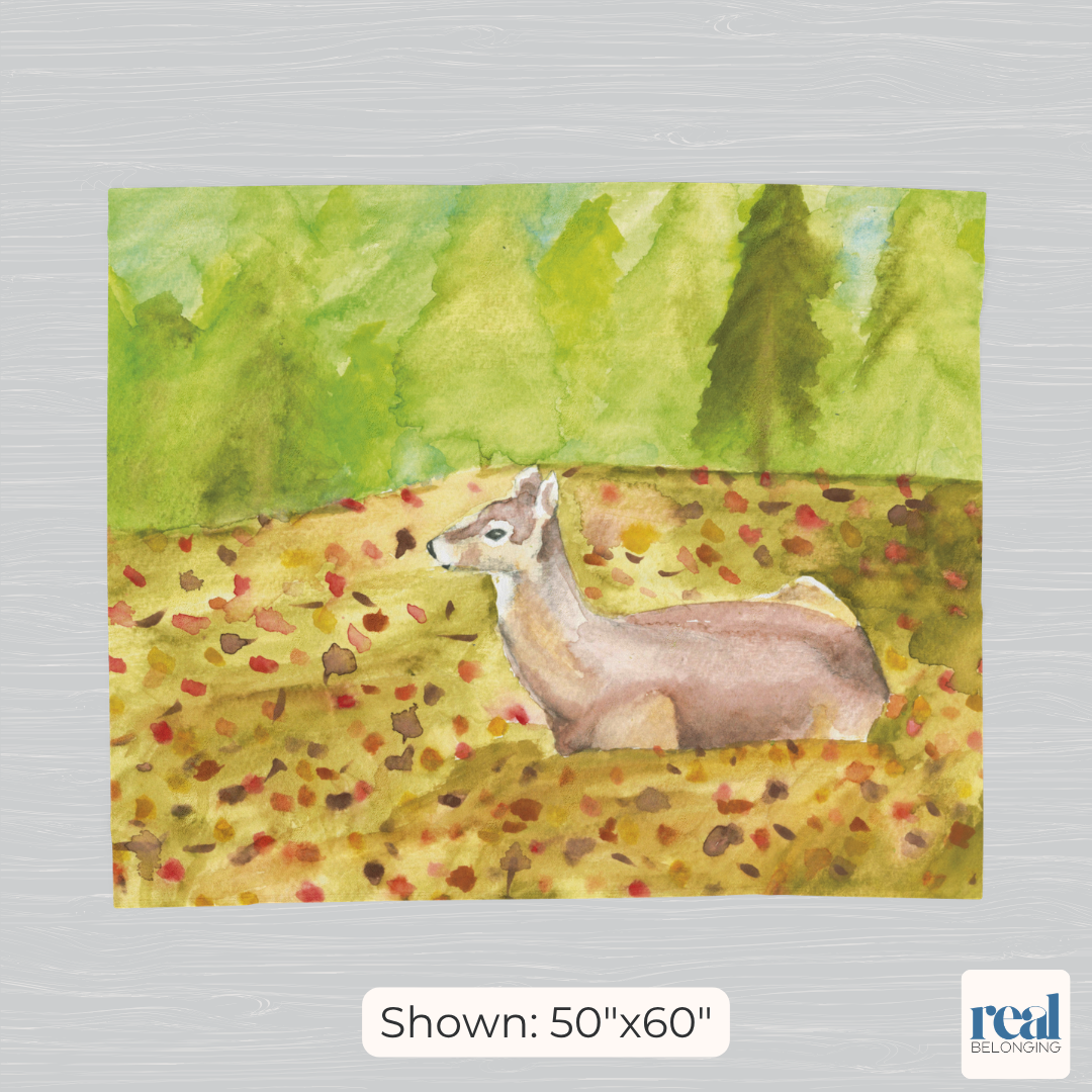 "Deer in Autumn" Watercolor Art Velveteen Plush Blanket