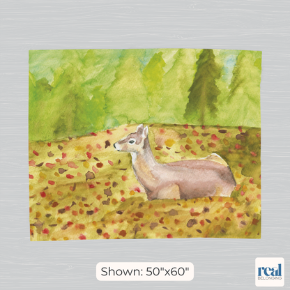 "Deer in Autumn" Watercolor Art Velveteen Plush Blanket