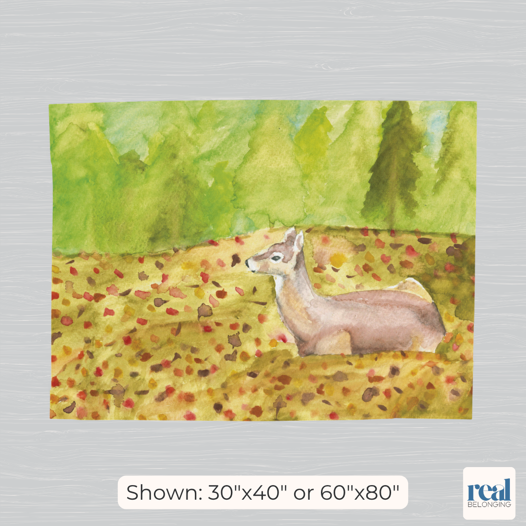 "Deer in Autumn" Watercolor Art Velveteen Plush Blanket