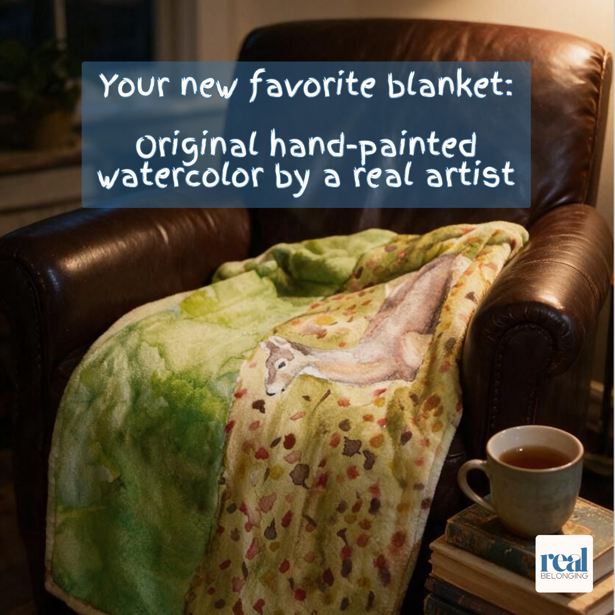 "Deer in Autumn" Watercolor Art Velveteen Plush Blanket