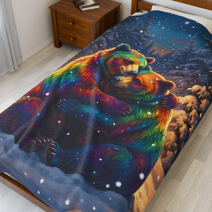 Rainbow Bears Winter Warmth | Velveteen Plush Blanket Throw