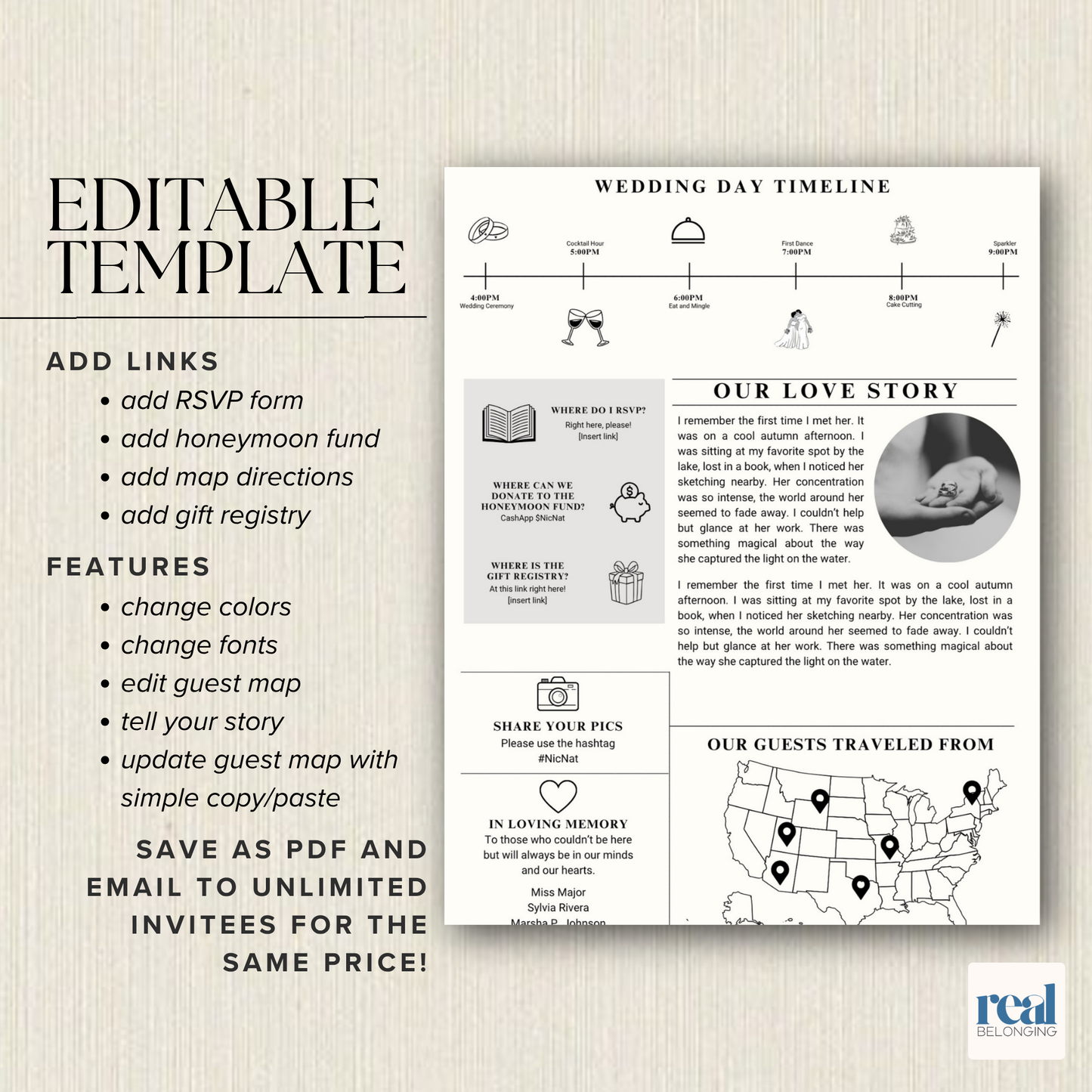 Lesbian Wedding Newspaper Template Marriage Announcement | Editable Canva Invitation | Black & White Vintage Style | Digital Download