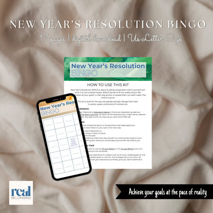New Year's Resolution BINGO Toolkit solves resolution fatigue by design | Canva Template - Editable, Instant Download