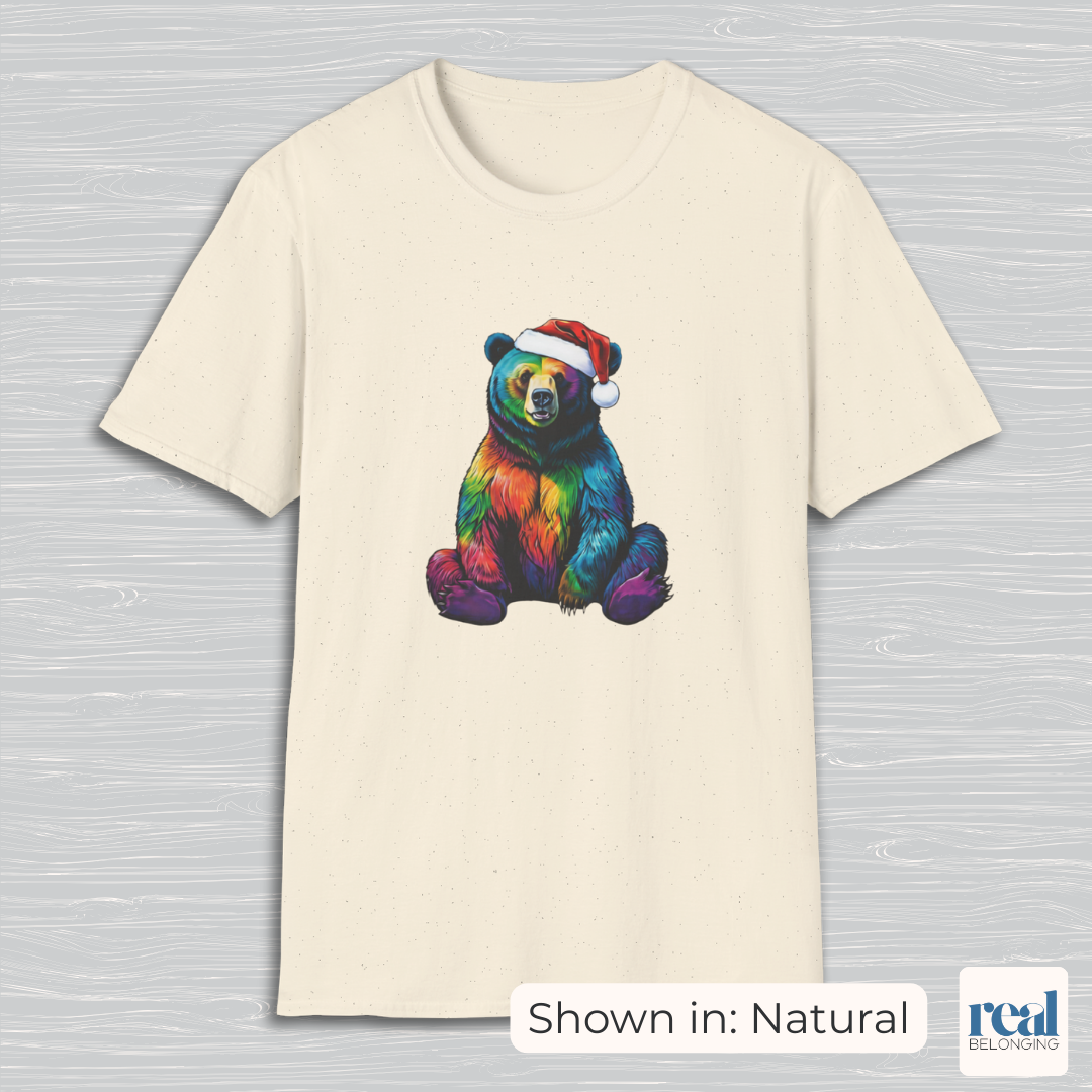 Rainbow Bear Santa Hat T-shirt