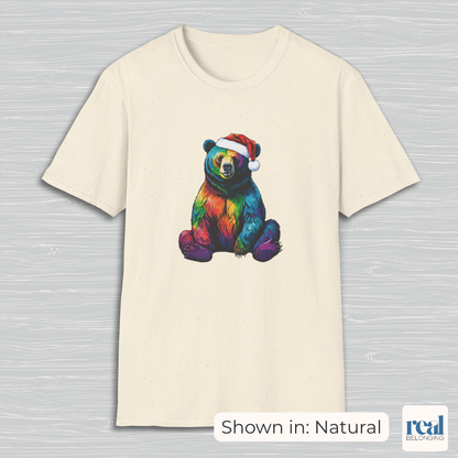 Rainbow Bear Santa Hat T-shirt
