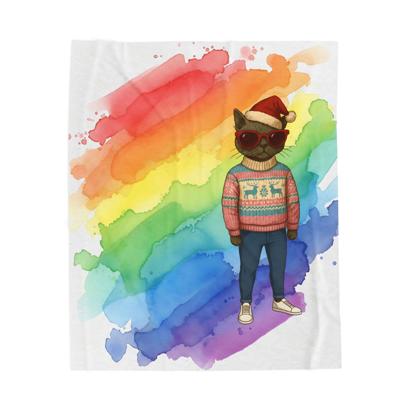 Santa Claws Cool Cat | Velveteen Plush Blanket Throw