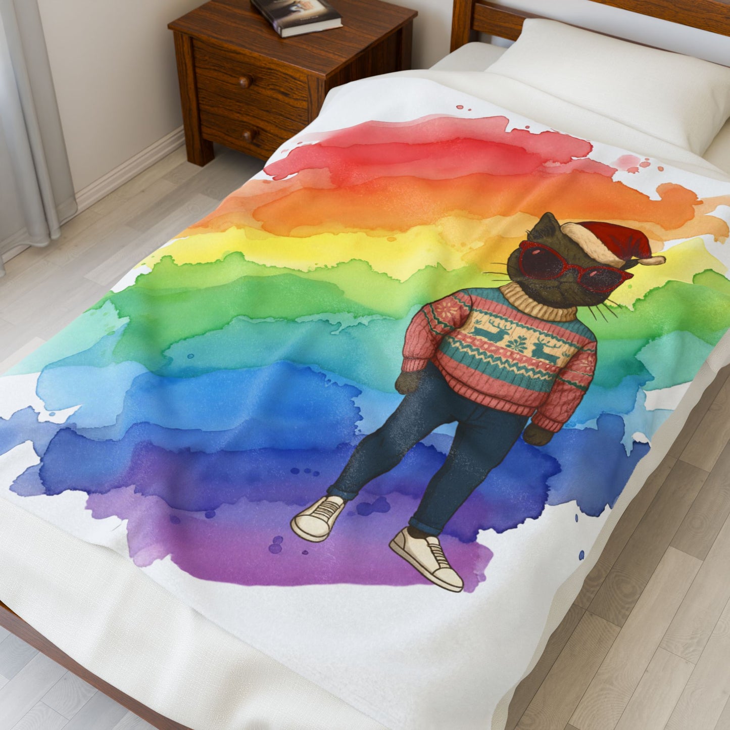 Santa Claws Cool Cat | Velveteen Plush Blanket Throw