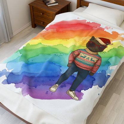 Santa Claws Cool Cat | Velveteen Plush Blanket Throw