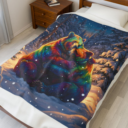 Rainbow Bears Winter Warmth | Velveteen Plush Blanket Throw