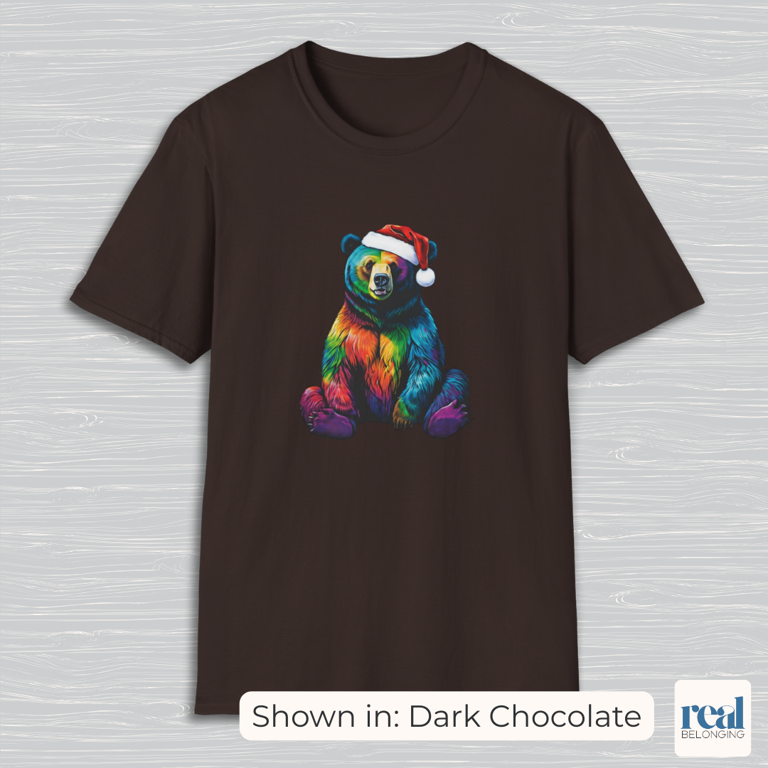 Rainbow Bear Santa Hat T-shirt