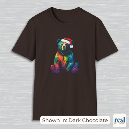 Rainbow Bear Santa Hat T-shirt