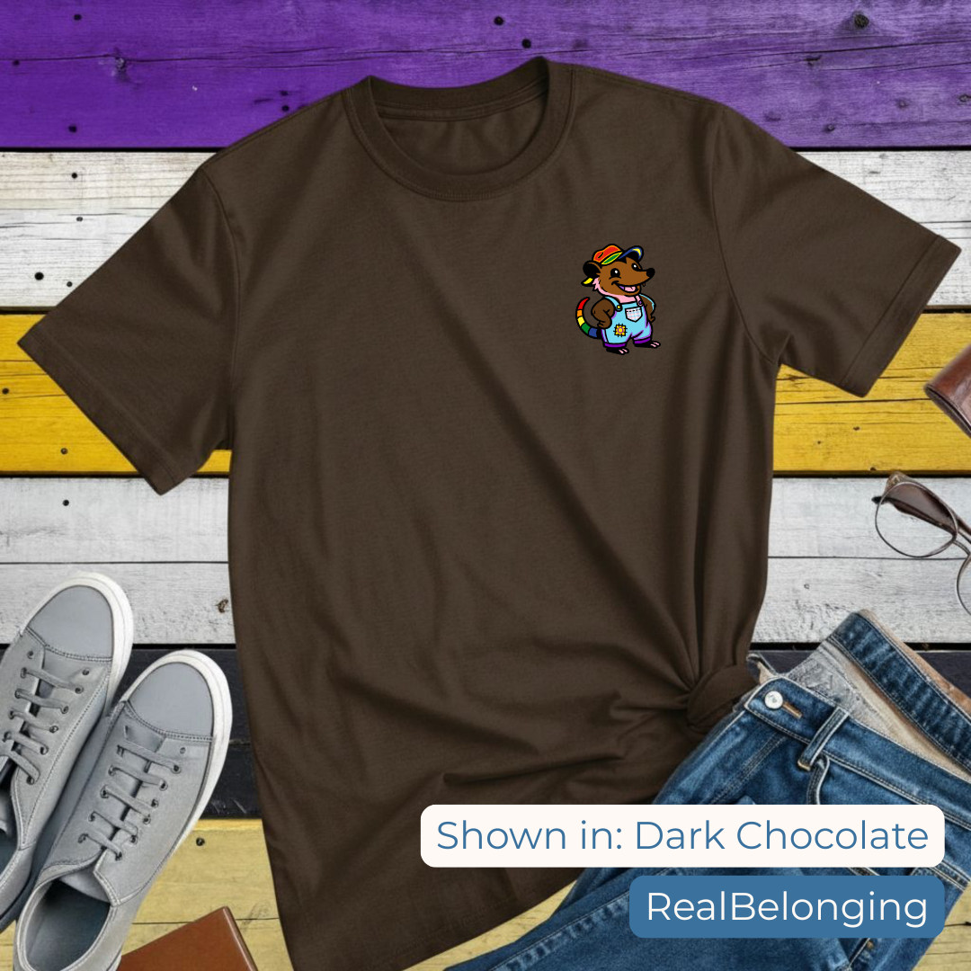 Adorable AF Rainbow Progress Pride Possum T-Shirt | Hillbilly Queer Critter