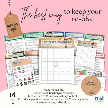 New Year's Resolution BINGO Toolkit solves resolution fatigue by design | Canva Template - Editable, Instant Download