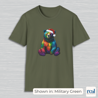Rainbow Bear Santa Hat T-shirt