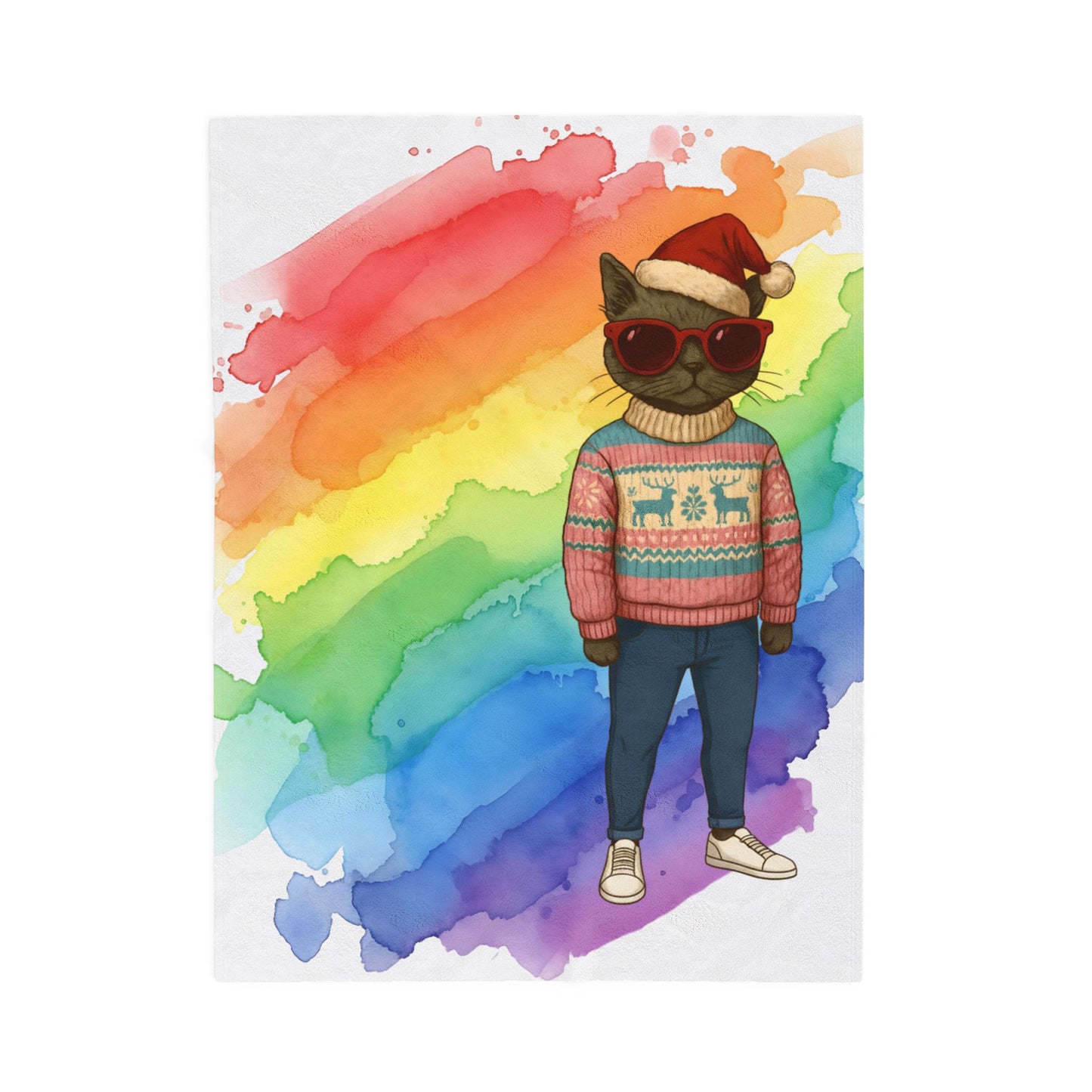 Santa Claws Cool Cat | Velveteen Plush Blanket Throw