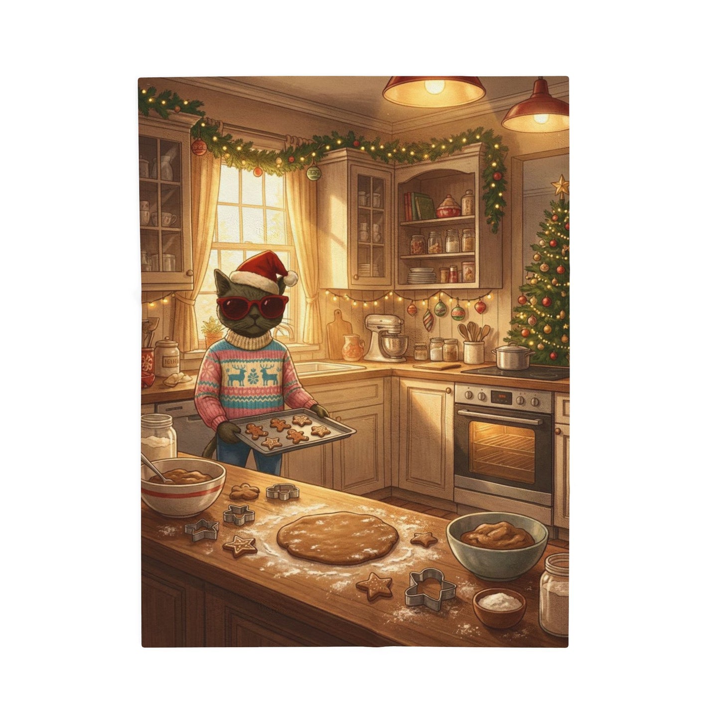 Santa Claws Cookie Cutter Cat | Velveteen Plush Blanket Throw