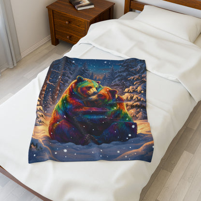 Rainbow Bears Winter Warmth | Velveteen Plush Blanket Throw